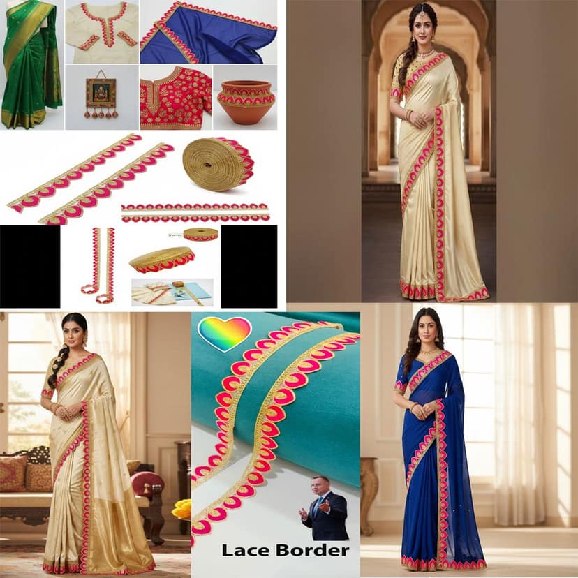 Pink Gota Patti Lace Border | Sewing Embroidery Ribbon Trim with Golden Zari Cutwork | 3 cm Width 9 Meter Roll for Saree Suit Bridal Dupatta Blouse Dress Choli Lehenga Anarkali Hijab Gown Kurti view 5