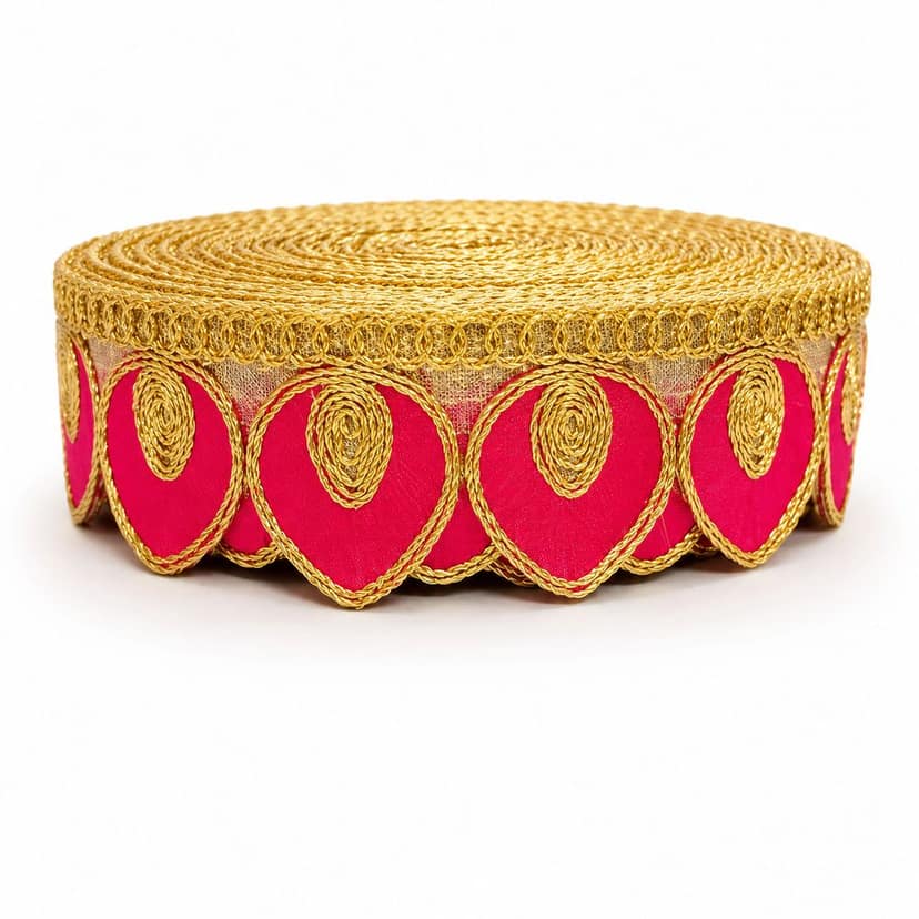 Pink Gota Patti Lace Border | Sewing Embroidery Ribbon Trim with Golden Zari Cutwork | 3 cm Width 9 Meter Roll for Saree Suit Bridal Dupatta Blouse Dress Choli Lehenga Anarkali Hijab Gown Kurti view 6