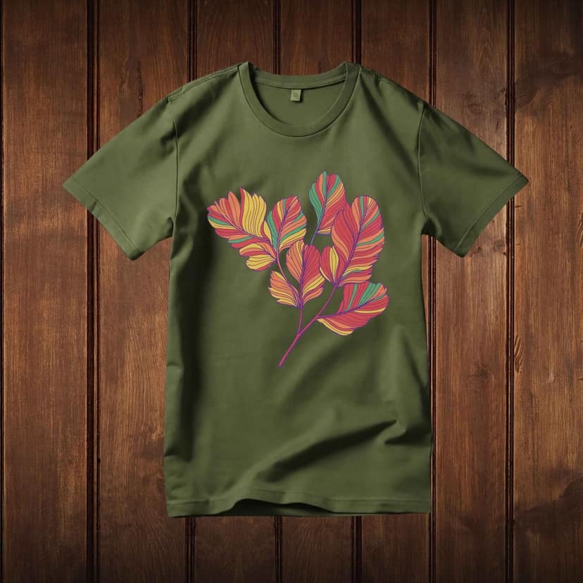 Trishoolin 100% Cotton Regular Fit Graphic T-Shirt | Colorful Botanical Leaves Floral Theme Art Crew Neck Half Sleeve Tee (Design 30162MB, Pack of 1) view 2