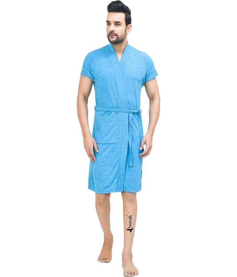 Poorak Blue Free Size Bathrobe ( Pack of 1 )