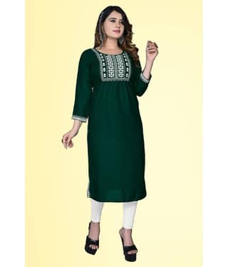 haya fashion - Green Rayon Women's Straight Kurti ( Pack of 1 )