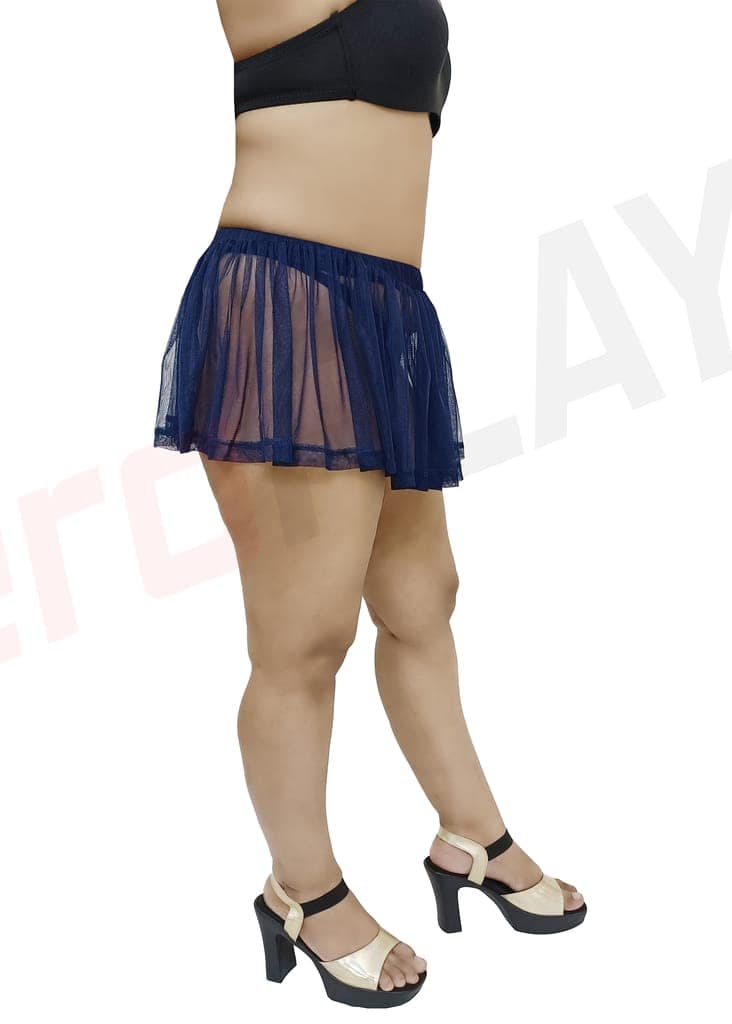 Girls and Women Casual, Beach, Swim, Honeymoon and Club Wear Transparent Dark Blue See Through Micro Skirt view 3