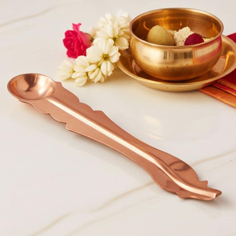 Copper Panchpatra Achmani ? Antique Water Pot for Abhishek, Length : 4.5 Inch (ZMAS306 D) view 2
