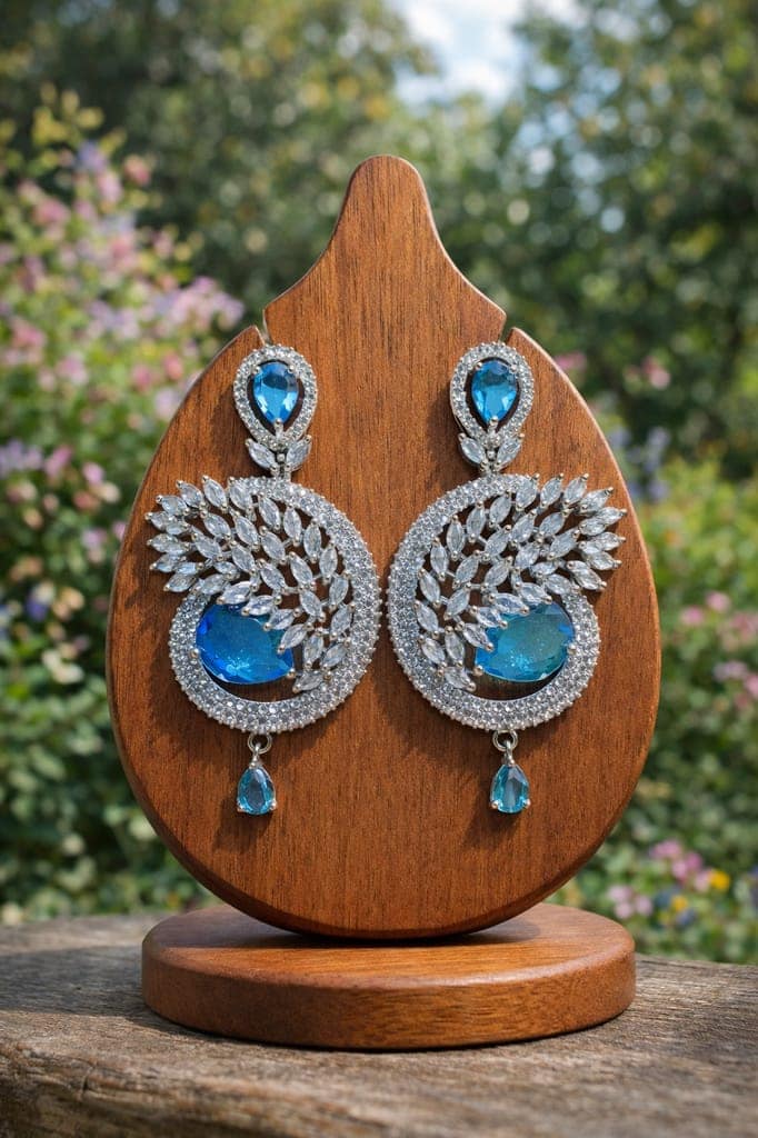 ✨ Aqua Blue American Diamond Statement Earrings – Elegant Party Wear Drop Earrings for Women ✨