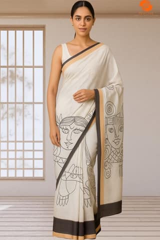 Kerala cotton saree hand painted