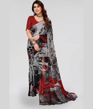 ANAND SAREES Georgette Printed Saree With Unstitched Blouse Piece ( Black )