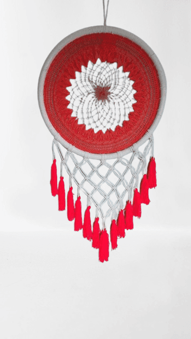 Handmade Red & White Dream Catcher Wall Hanging