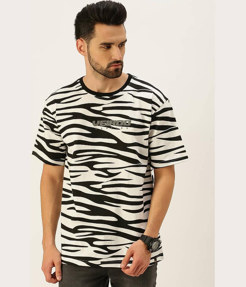 Veirdo Pack of 1 Cotton Oversized Fit Men's T-Shirt ( White )
