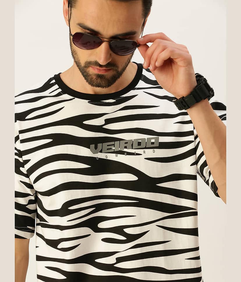 Veirdo Pack of 1 Cotton Oversized Fit Men's T-Shirt ( White ) view 2