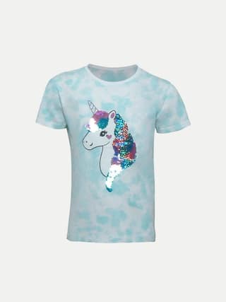 Girls Sky blue Tie & Dye T-shirt with Sequined Holographic horse