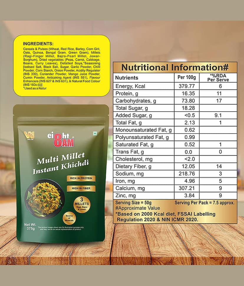8AM Millet Instant Khichdi Flakes 375 gm Pack of 2 view 3