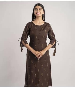 MAUKA - Brown Rayon Women's Straight Kurti ( Pack of 1 )