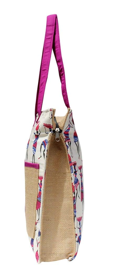 Mandhania Warli Printed Indian Tribal Art Cotton & Women's Shoulder Bag Purple view 2