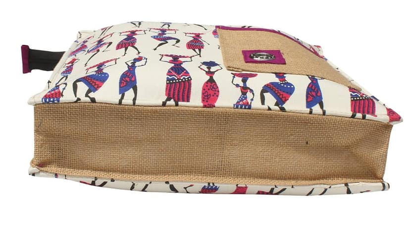Mandhania Warli Printed Indian Tribal Art Cotton & Women's Shoulder Bag Purple view 3