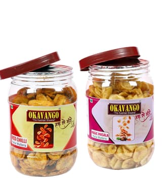 Okavango Red Chilli Banana Chips, Premium Raw Green Banana Wafers with Spicy red chilli Flavour and and Magic masala taste with Natural Ingredients