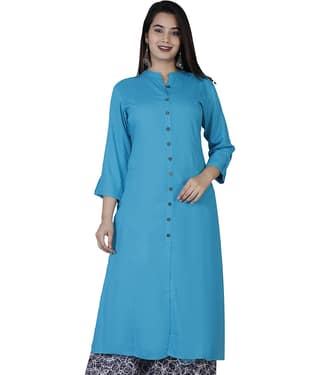 Doriya - Turquoise Rayon Women's Front Slit Kurti