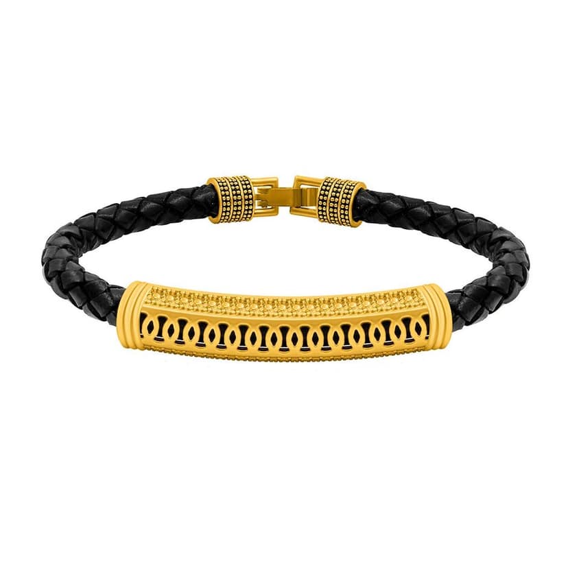 Gold Plated PU Leather Kada Bracelet for Boys