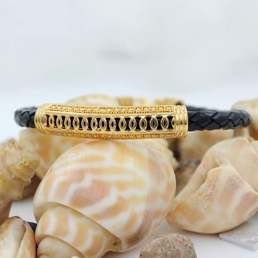 Gold Plated PU Leather Kada Bracelet for Boys view 3