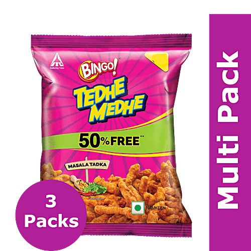 Bingo Tedhe Medhe - Masala Tadka, 3 x 45 g Multipack
