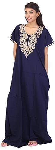 VALENCIA SLEEPWEAR lissybissy Cotton Resham Embroidery Nighty Night Gown Maxi for Women A line (Navy Blue) view 4