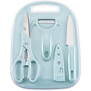 Knives Chopping Boards PeelerSuits Kitchen Cooking Vegetable Ceramic Knife . Kitchen Tool Set (Blue, Knife, Peeler, Cutting Board)