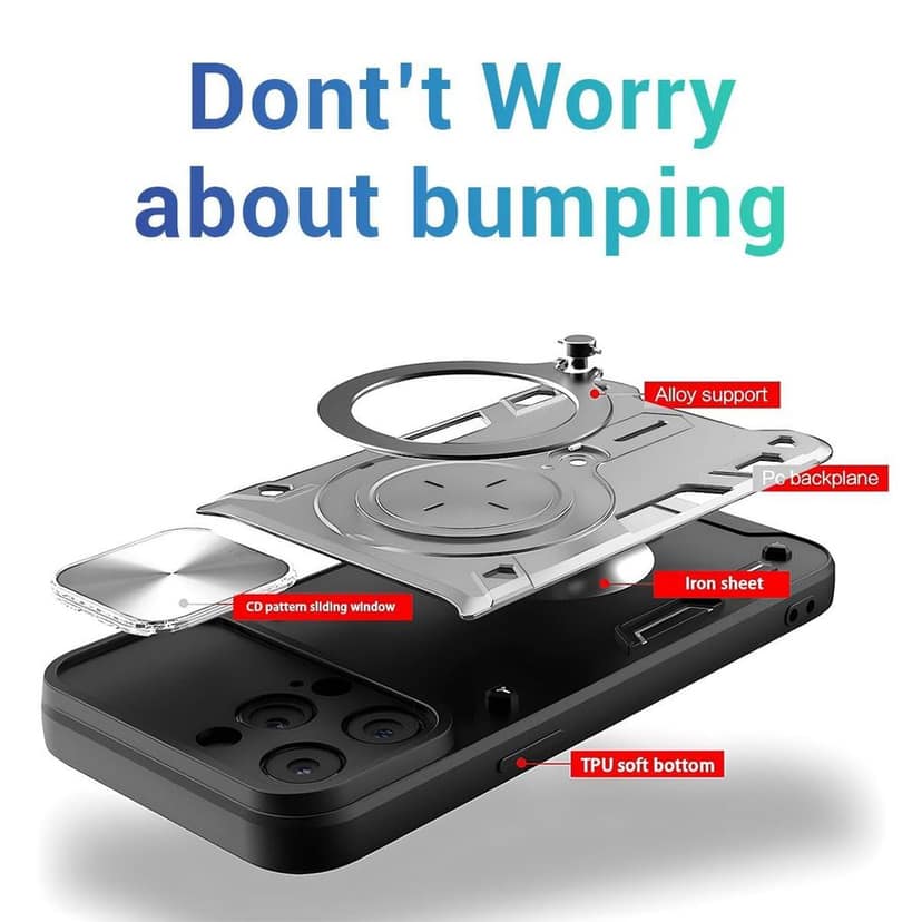 LIRAMARK Case Cover Compatible with Apple iPhone 12 Pro (6.1 inch) with Stand & Slider Camera Military Grade Protection view 6