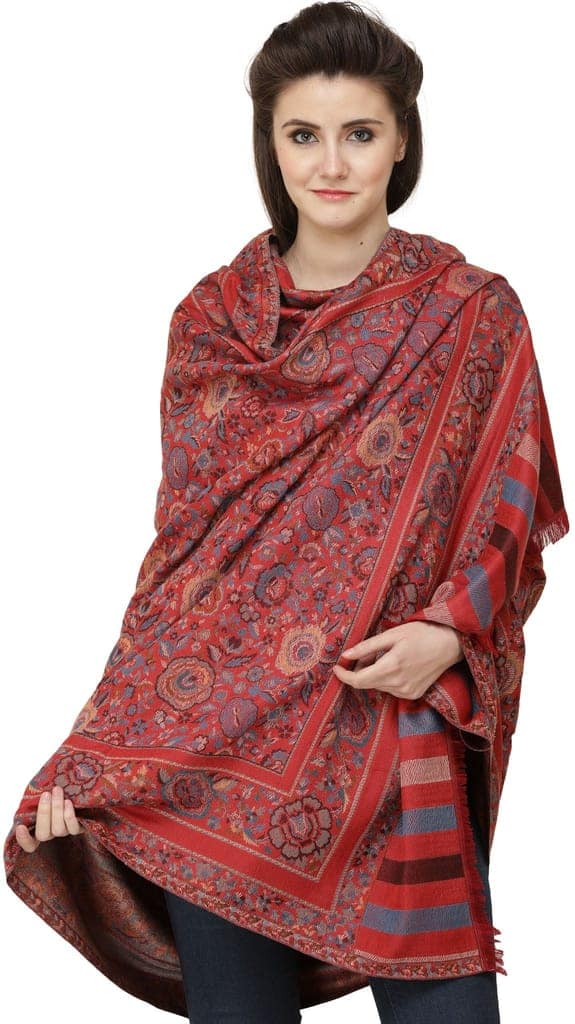 Bittersweet Jamawar Shawl with Woven Flowers in Multicolored Thread view 2