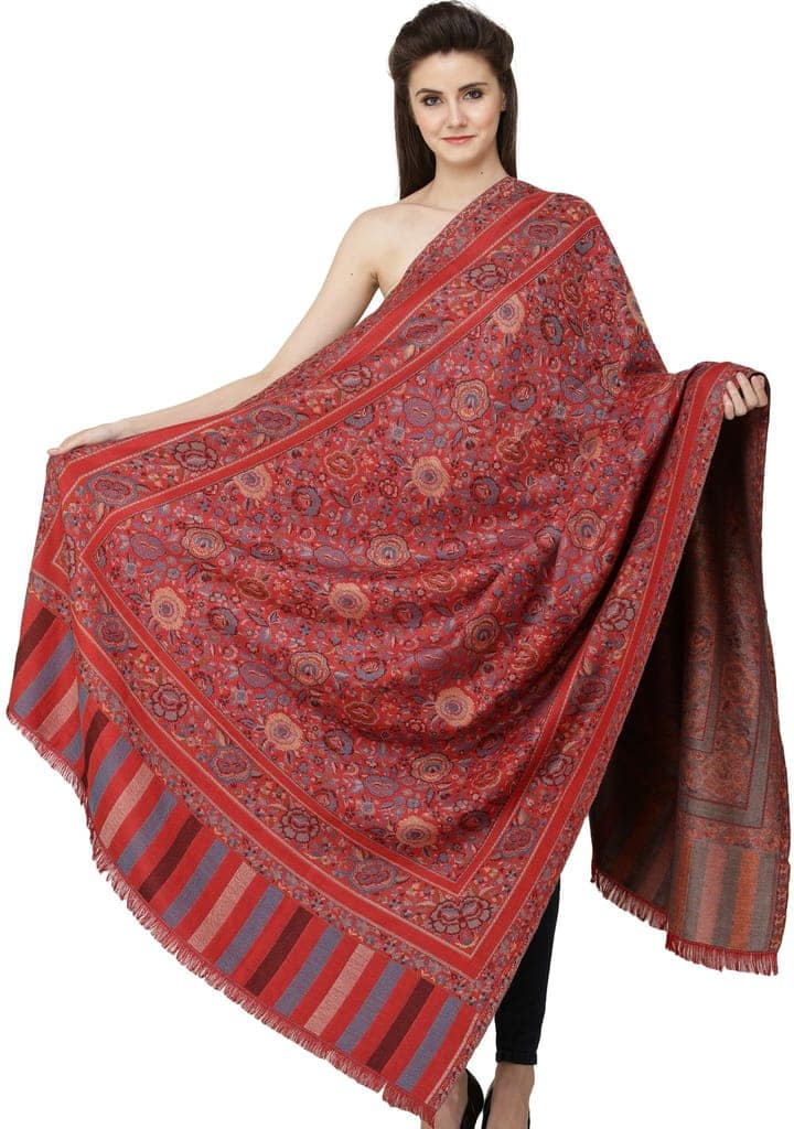 Bittersweet Jamawar Shawl with Woven Flowers in Multicolored Thread view 3