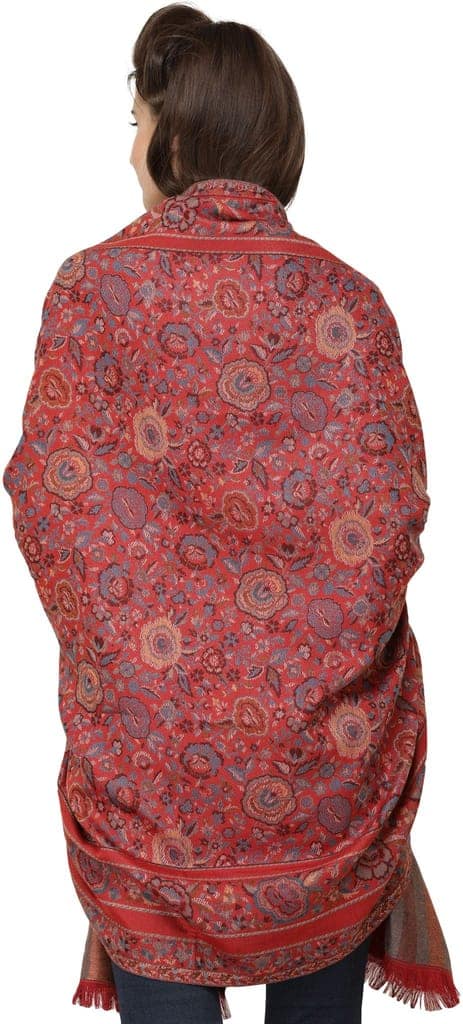 Bittersweet Jamawar Shawl with Woven Flowers in Multicolored Thread view 4