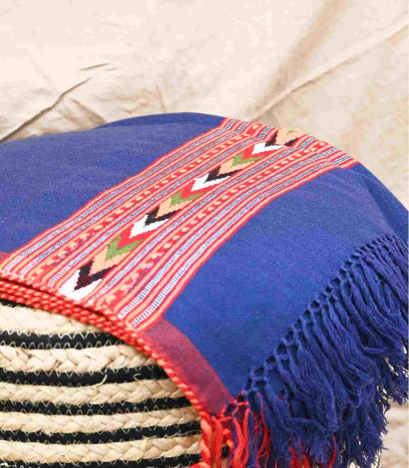 Himachali Pure Kullu Handloom Stole – Blue, Handcrafted Winter Elegance view 2