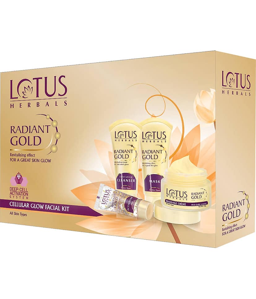 Lotus Herbals Radiantgold Cellularglow 5 In 1 Facial Kit , With 24Kgold Leaves , 170G