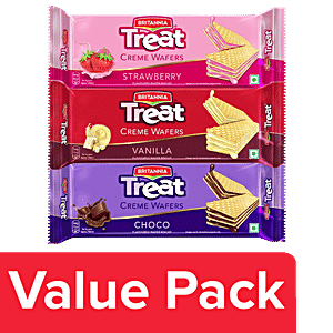Britannia Treat Britannia Treat Wafers Chocolate+ Strawberry+Vanilla,55g, Combo