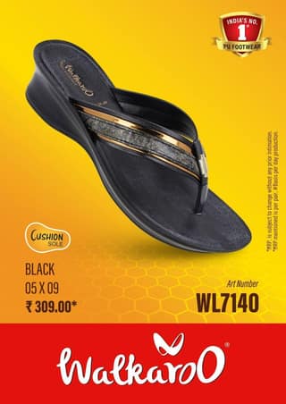 Walkaroo WL7140 Black L No 6 Ladies Slipper