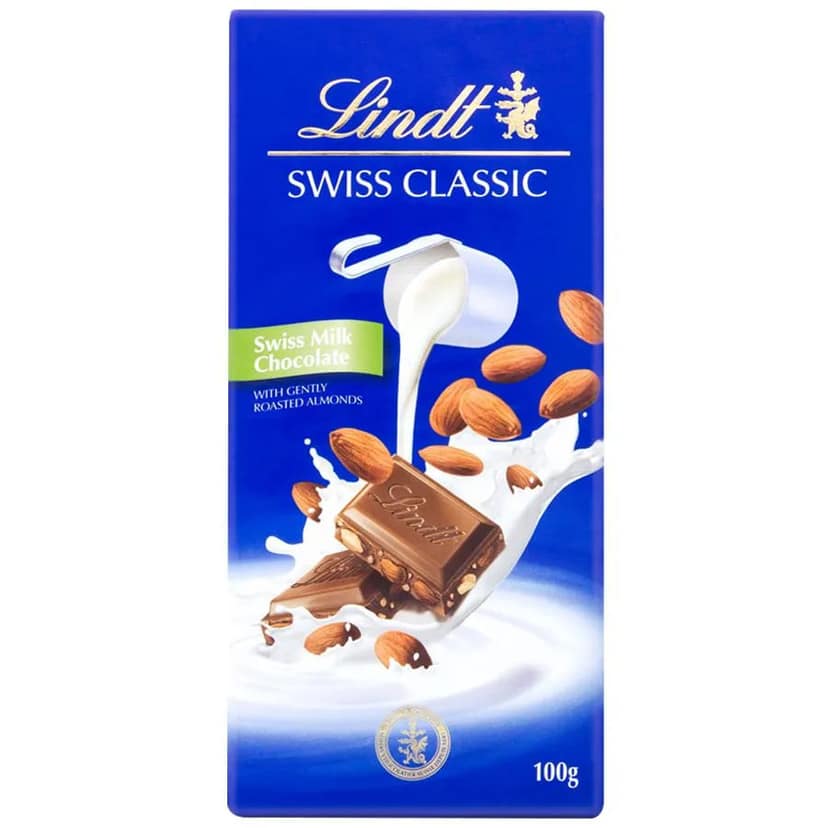 Lindt Swiss Milk Chocolate with Gently Roasted Almonds, 100 gm