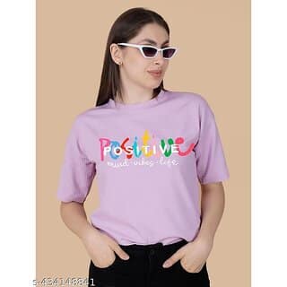 Wexam Style Women Lavender Printed Round Neck Short Sleeve Top