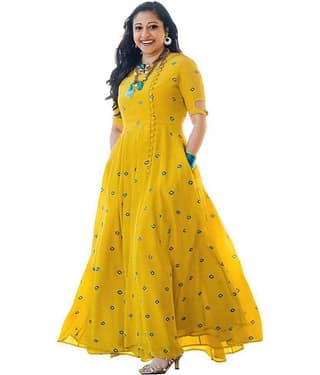 Buy24r Yellow Rayon Anarkali Kurti