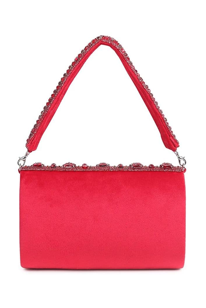 Red Suede Beaded Stone Work Flap Bag view 2
