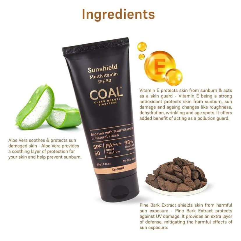 COAL Clean Beauty Sunshield Multivitamin SPF 50 PA+++ Sunscreen with Multivitamins | UVA/UVB, Premature Ageing, Sun Damage & Tanning Protection | Men & Women | All Skin Types | 50g view 3