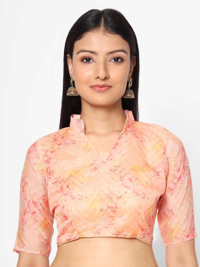 Women's Organza Floral Print Pink Saree view 4