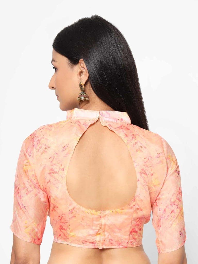 Women's Organza Floral Print Pink Saree view 5