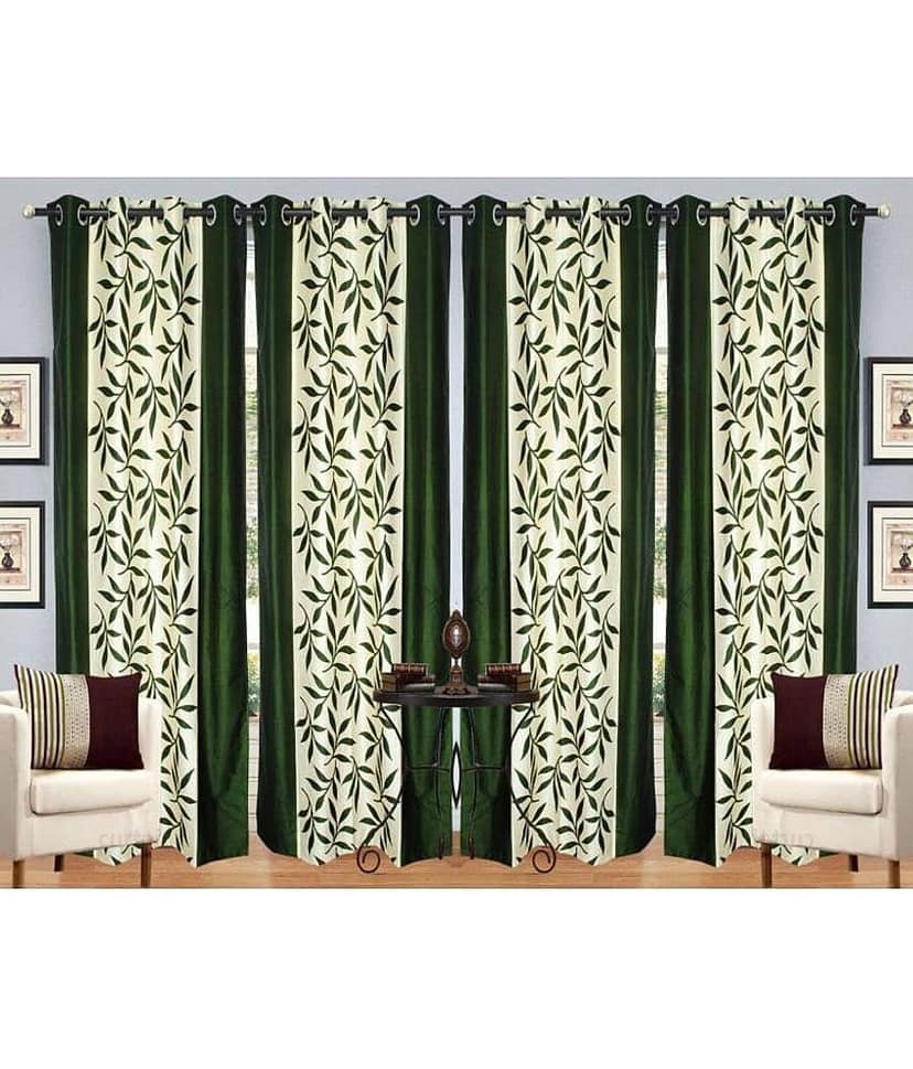 N2C Home Floral Semi-Transparent Eyelet Curtain 5 ft ( Pack of 4 ) - Green