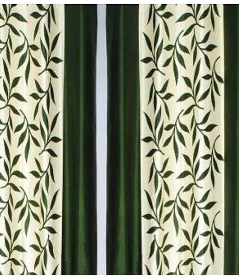 N2C Home Floral Semi-Transparent Eyelet Curtain 5 ft ( Pack of 4 ) - Green view 2
