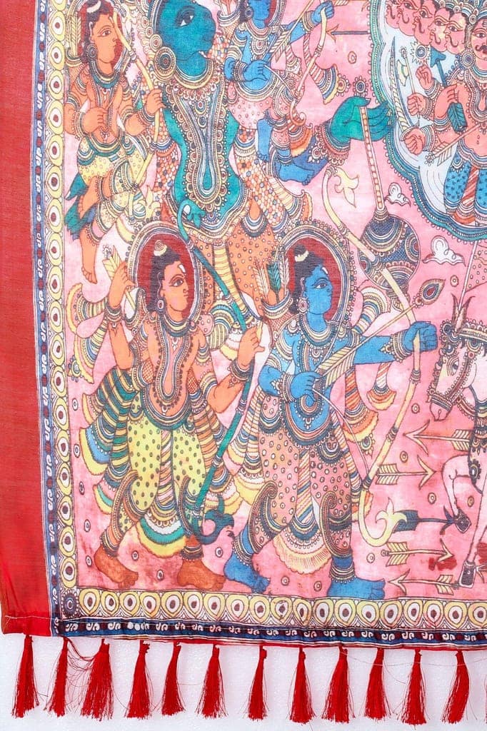 Women's Pure Cotton Ikkat Digital Print Multicolor Saree view 5
