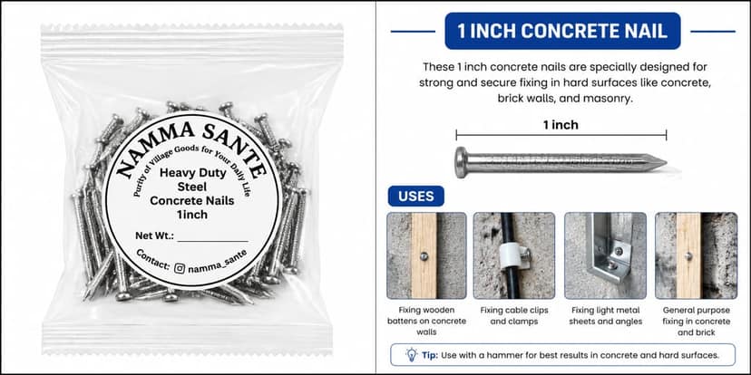 Heavy Duty Steel Concrete Nails 1 Inch | 1 Inch Concrete Nails | Hardened Steel Nails | Hard Wall Nails | Concrete Wall & Beam Nails