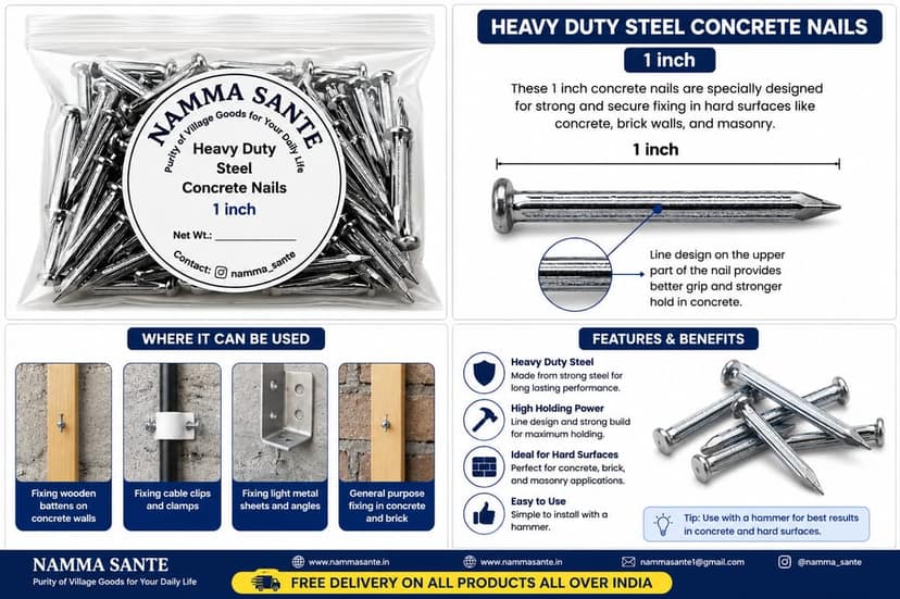 Heavy Duty Steel Concrete Nails 1 Inch | 1 Inch Concrete Nails | Hardened Steel Nails | Hard Wall Nails | Concrete Wall & Beam Nails view 3