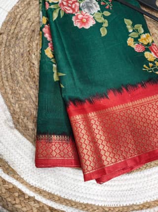 Flower Printed dola silk saree with blouse