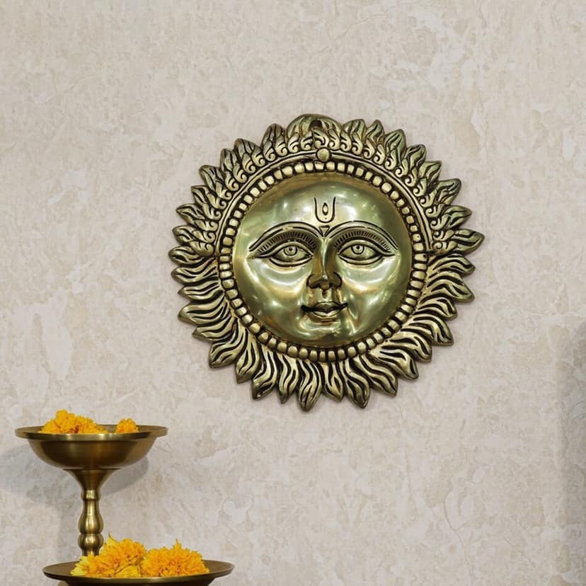Premium Brass Sun God Wall Hanging | Hindu Vastu Decor, Height : 10 Inch (BSMAS1843 G)