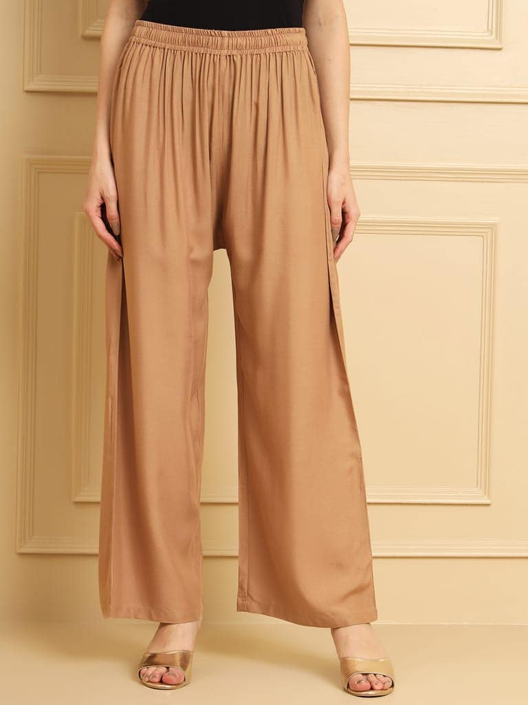 Soft Colors Regular Fit Pocket Palazzo (Beige) view 2
