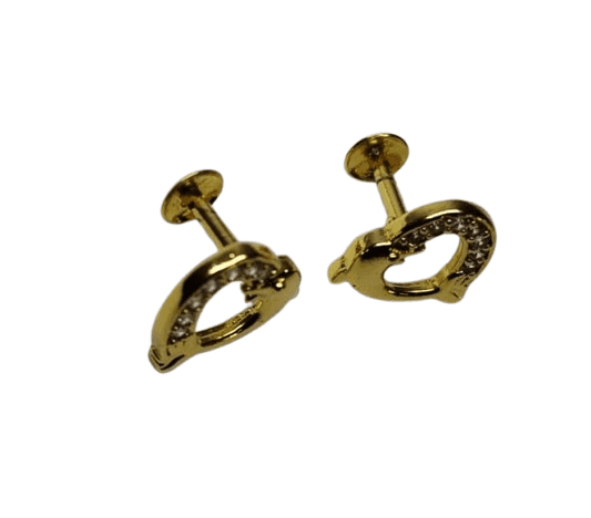 Dolphin Shape Gold Plated Tops with Cubic Zirconia Stones view 2