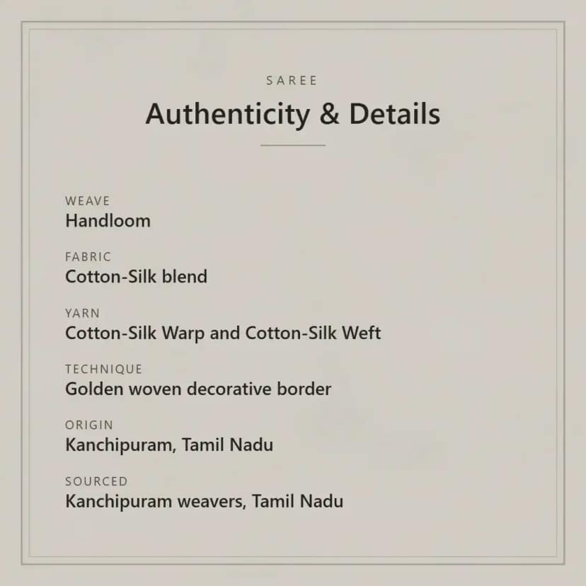 Handwoven Kanchipuram Cotton-Silk Saree in Ochre Brown with Golden Border view 6